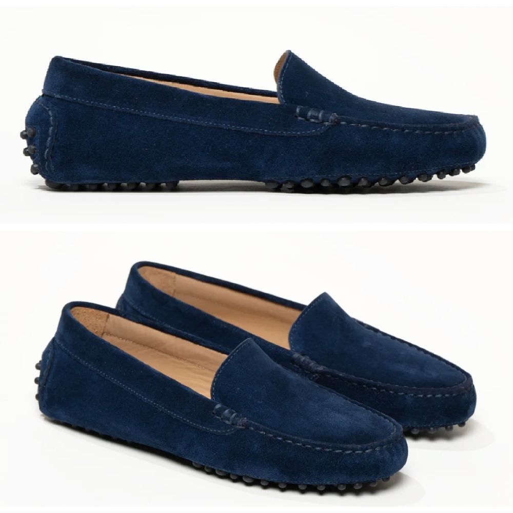 M. Gemi Midnight Blue The Felize Suede Moccasin Italian Shoe SZ 39.5 Women's